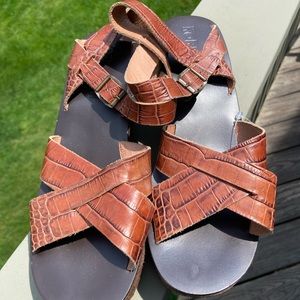 Brown embossed leather Kork Ease Ava Wedge Sandals. Women’s Size 10M/41